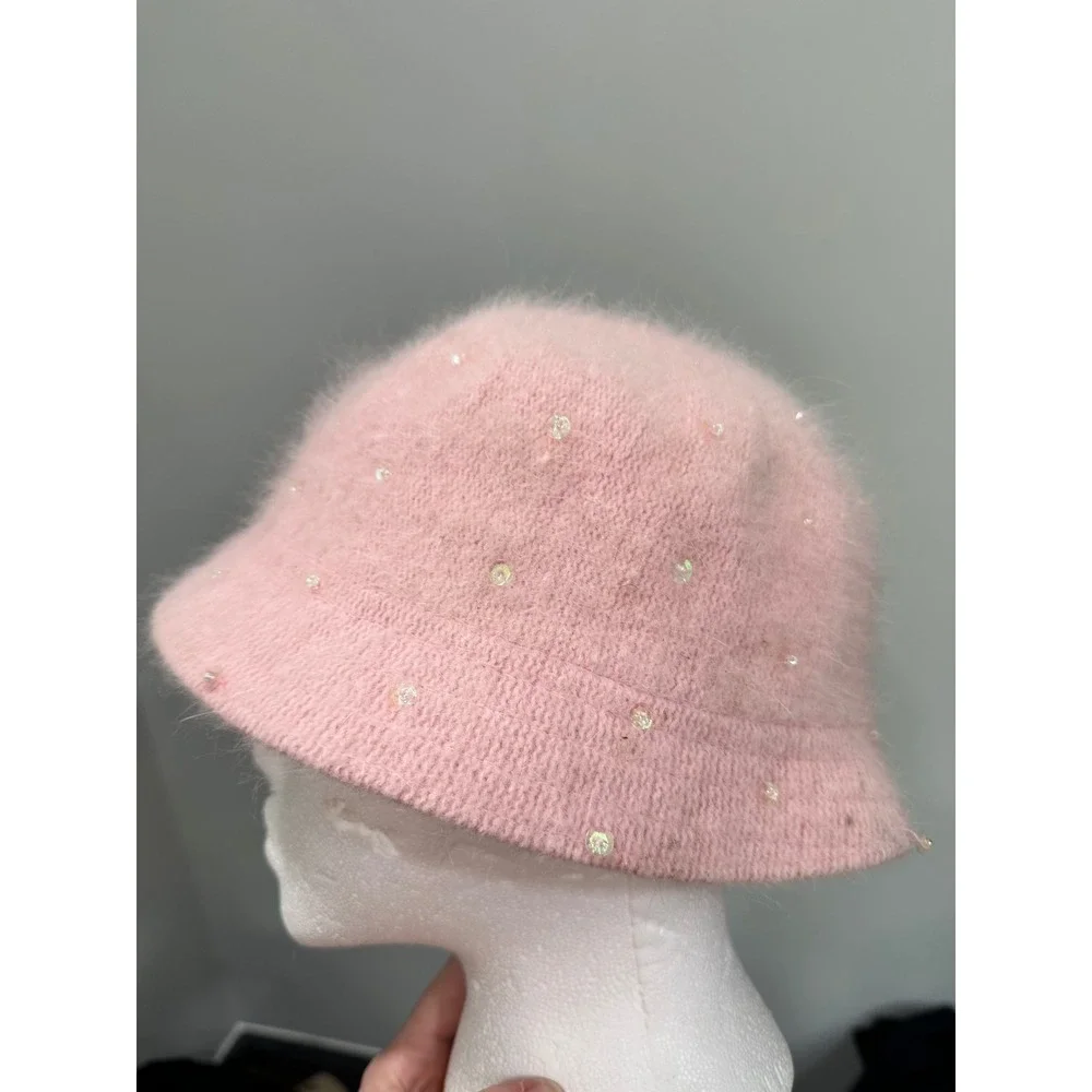 Limited Too Kids Pink fuzzy Beaded Bucket Hat Girls Large bratz Y2K 2000's‎